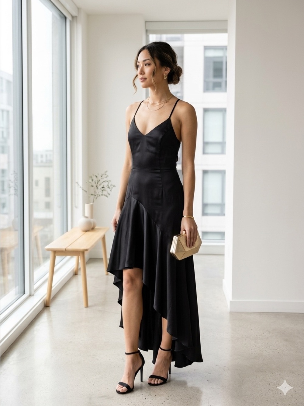 Bardot black high-low Olea ruffle midi slip dress - size 2 (XS - Small)